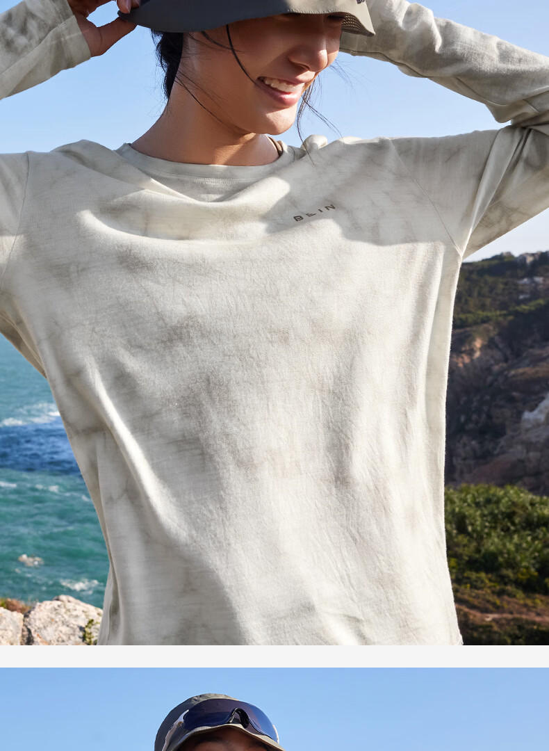 BEIN SPACE Spring New Merino Wool Handmade Tie-Dye Sports Outdoor Breathable Long Sleeve T-Shirt J026 Sunset Orange L 14