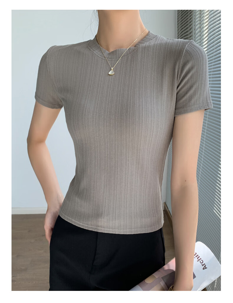 Langsha Knitted Short Sleeve Base Shirt for Women Spring Summer Casual Slim Fit T-Shirt 11