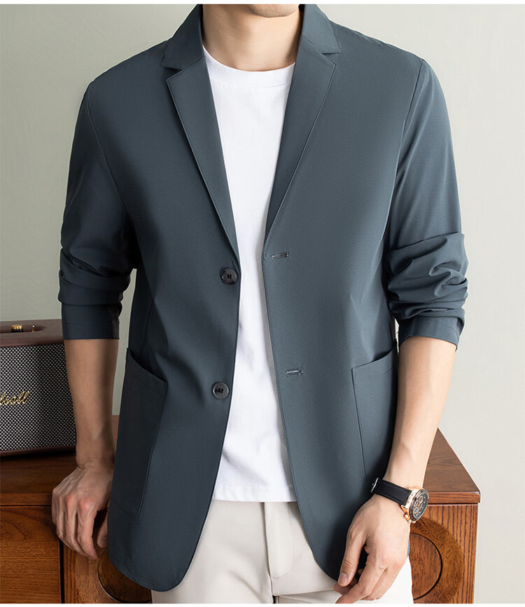 ROMON Premium Summer Lightweight Sun Protection Blazer Men Ice Silk Spring Summer Casual Slim Fit Single Jacket Ultra Thin 18