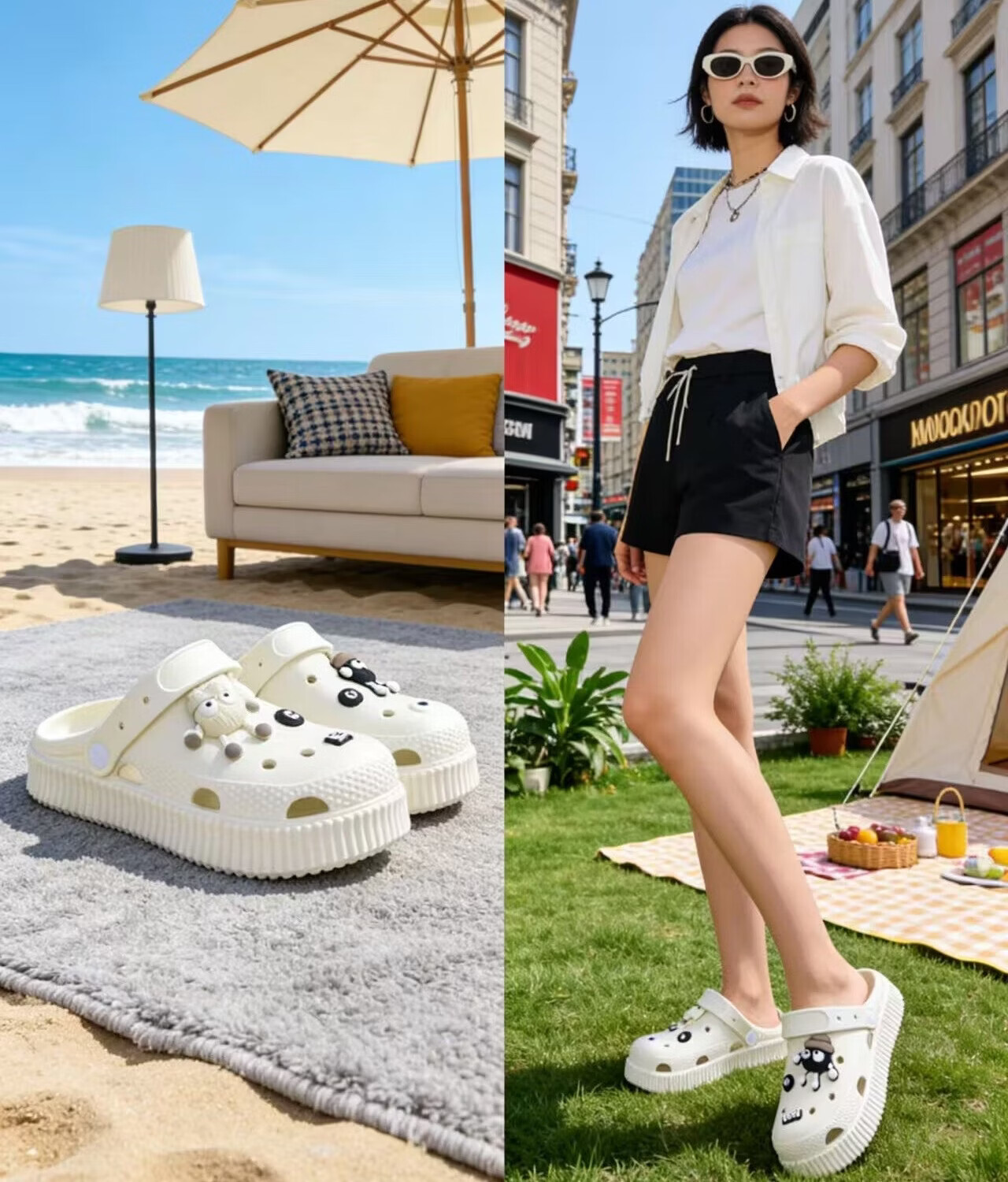ABFE Couples Summer Clog Sandals Unisex Closed-Toe Slippers Non-Slip DIY Odor-Resistant Outdoor Beach Sandals White Size 42-43 3