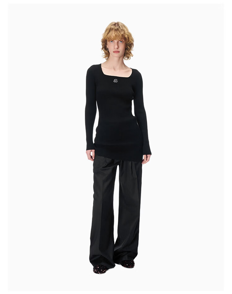ANN ANDELMAN Official Direct Wide-Leg Casual Draped Straight High-Waist Trousers Gray M 9