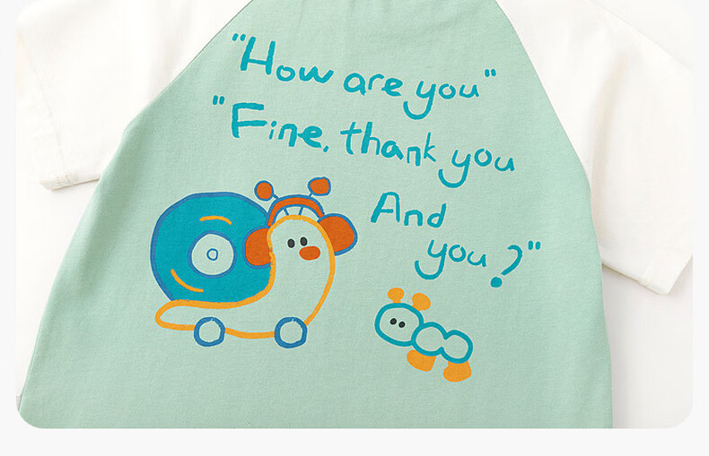 Dudu Home [7A Antibacterial] Children's T-Shirt Summer Cartoon Boys Short Sleeve Pure Cotton Girls Top Grass Green 100 17