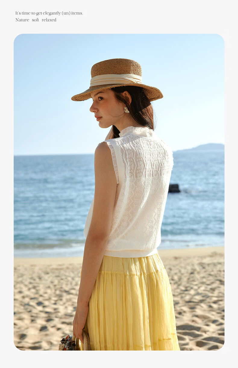 Olrain French Lace Jacquard Lace Shirt Summer New Women's Casual Vest Knitwear White S 7