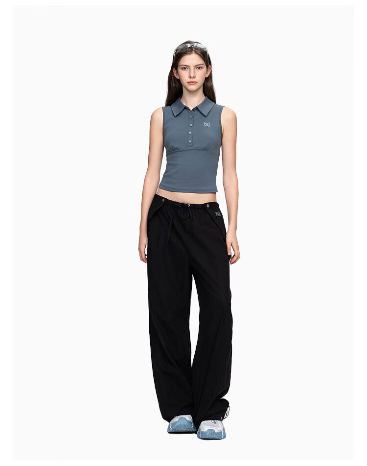 ANN ANDELMAN Celebrity Style Solid Color Loose Curved Hem Balloon Pants Navy Blue XS 19