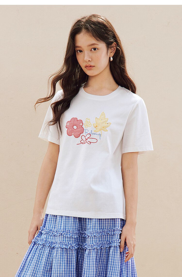 INMAN Fresh Cool Letter Print Short Sleeve T-Shirt 2026 Summer New Loose Drop Shoulder Half Sleeve Top for Women 37