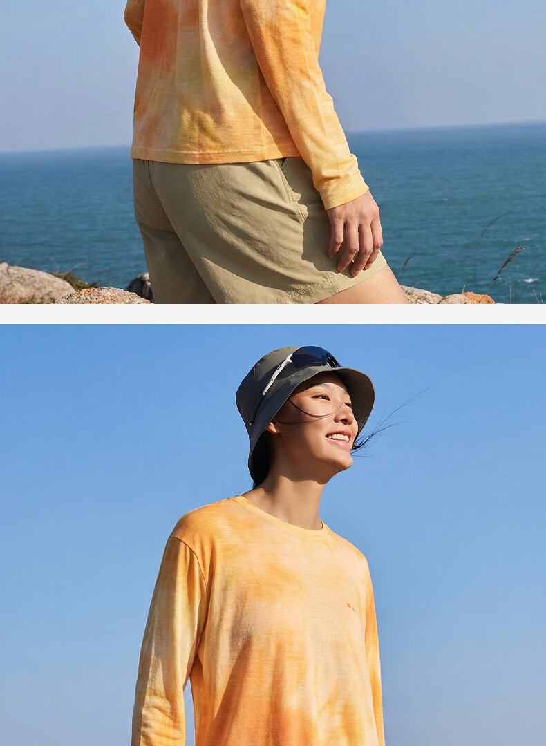 BEIN SPACE Spring New Merino Wool Handmade Tie-Dye Sports Outdoor Breathable Long Sleeve T-Shirt J026 Sunset Orange L 24