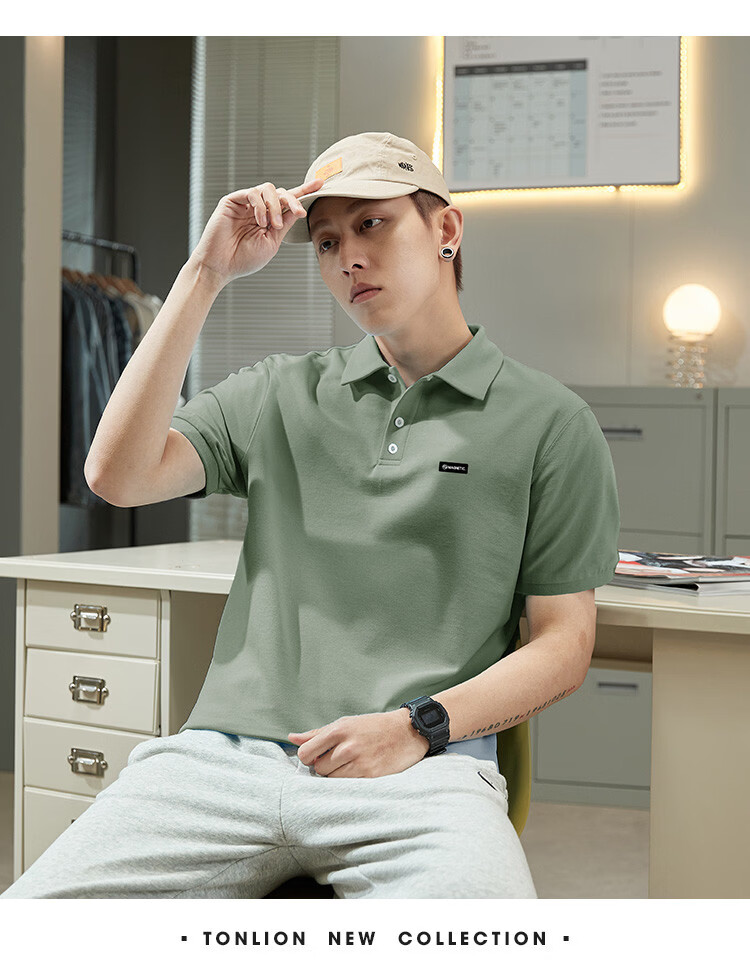 TonLion 2026 Summer New Men's Short Sleeve Polo Shirt Simple Lapel Loose Student T-Shirt Trendy 16