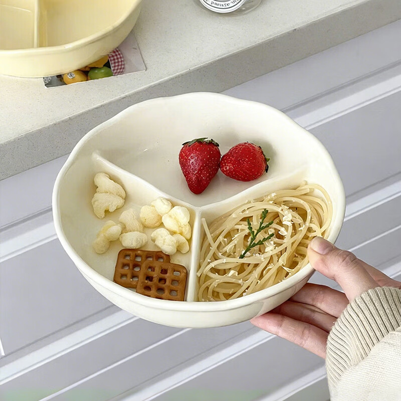 Bethers Ceramic Divided Plate Three-Compartment Large Portion Adult Meal Plate 211 Weight Loss Diet Deep Microwave Safe 13