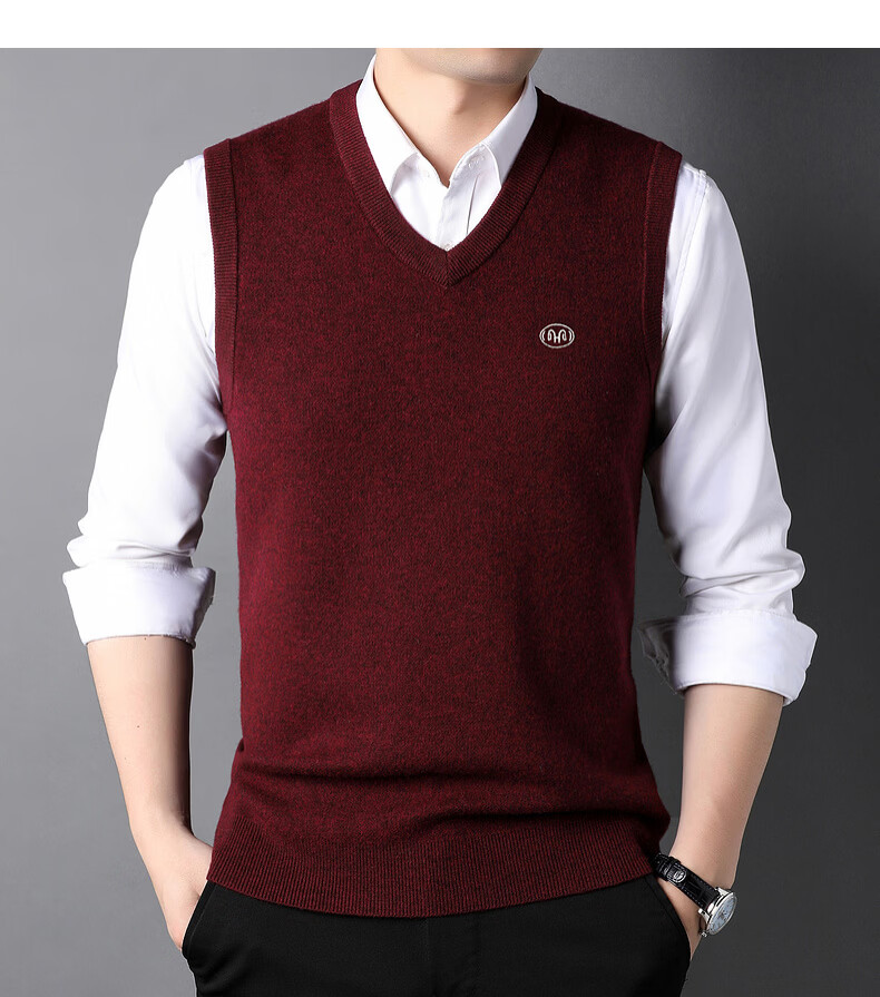Hengyuanxiang Pure Wool Vest Men's Autumn Pullover V-Neck Knitted Wool Sweater Sleeveless Men's Vest 34