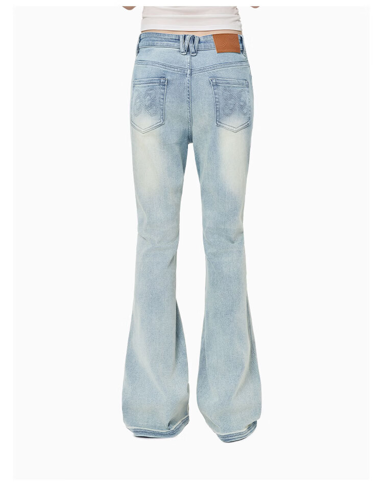 ANN ANDELMAN Galaxy Series Starry Rhinestone Washed Denim Blue High Waist Slight Flare Casual Pants Blue XS 7