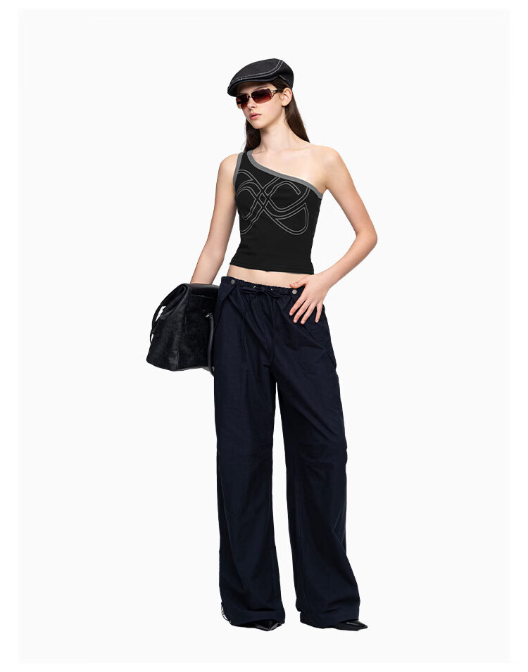 ANN ANDELMAN Celebrity Style Solid Color Loose Curved Hem Balloon Pants Navy Blue XS 13