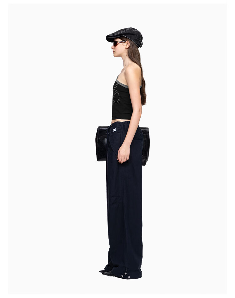 ANN ANDELMAN Celebrity Style Solid Color Loose Curved Hem Balloon Pants Navy Blue XS 11