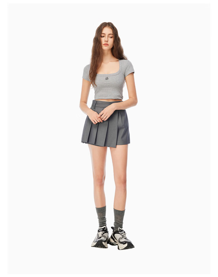 ANN ANDELMAN Irregular Pleated Blazer Skirt Pleated A-Line Mini Skirt Gray XS (Zhao Jinmai Style) 9