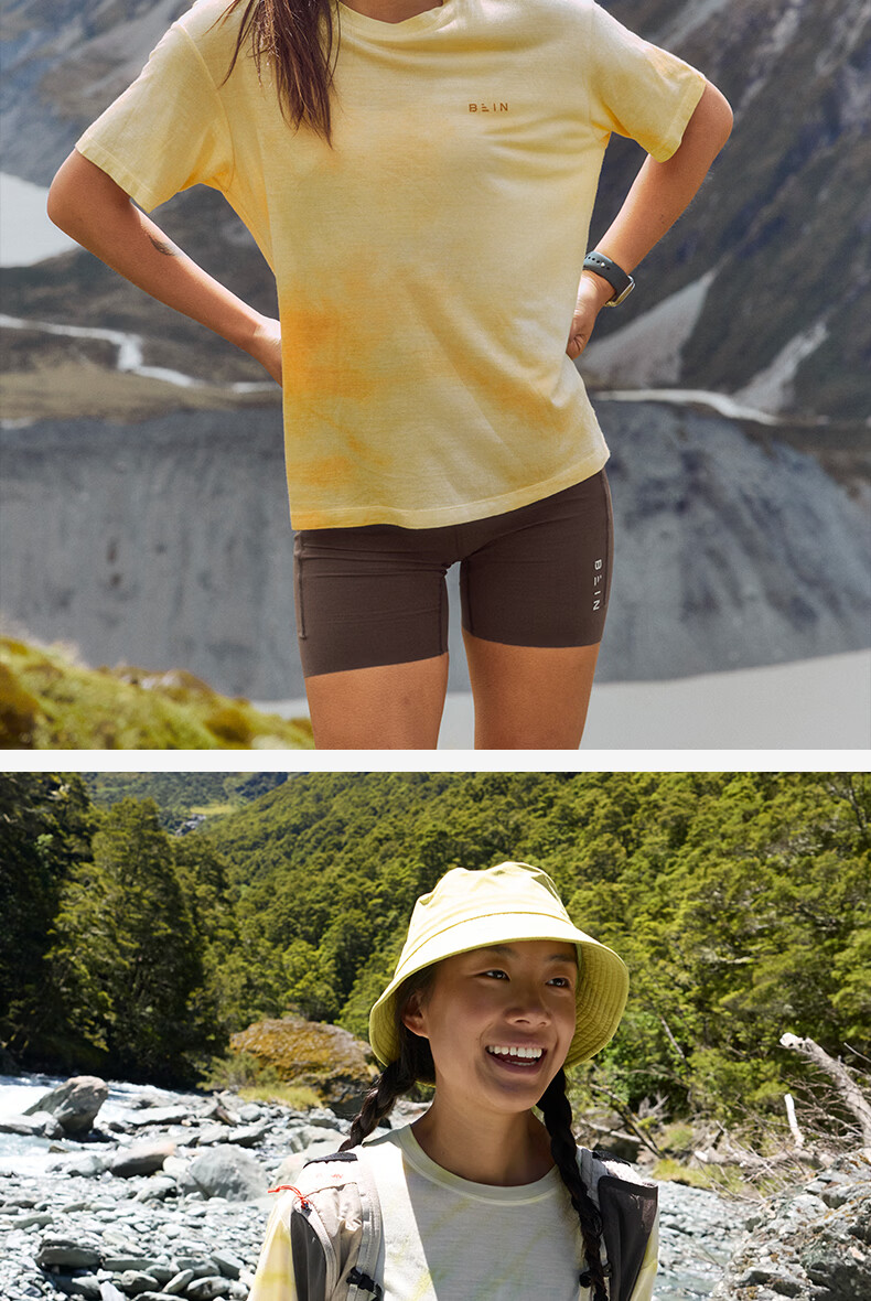 BEIN SPACE Summer New Washable Merino Wool Gradient Sports Hiking Short Sleeve T-Shirt Women J027 Sunset Orange XS 26