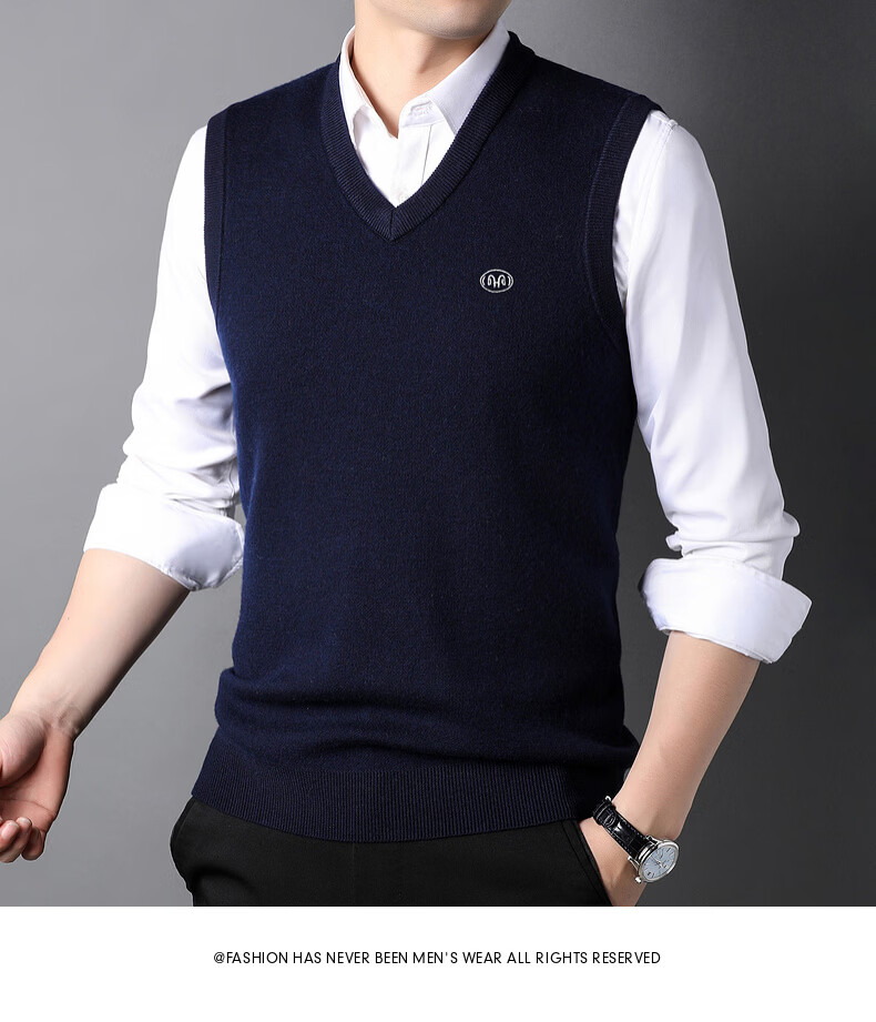 Hengyuanxiang Pure Wool Vest Men's Autumn Pullover V-Neck Knitted Wool Sweater Sleeveless Men's Vest 21
