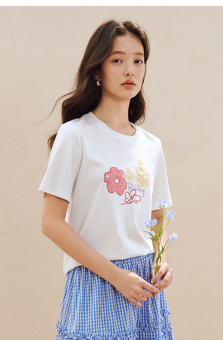 INMAN Fresh Cool Letter Print Short Sleeve T-Shirt 2026 Summer New Loose Drop Shoulder Half Sleeve Top for Women 38