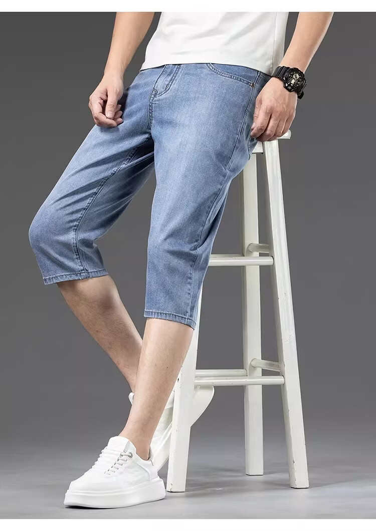 PLAYBOY Men's Denim Shorts 2026 Summer New Trendy Brand Tencel Seven-Point Straight Loose Thin Mid-Length Pants 14