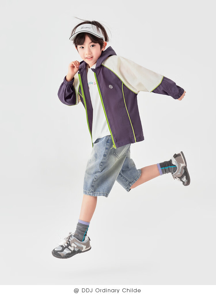 Duoduo Boys 2026 Summer Lightweight Hooded Sun Protection Jacket Outdoor Portable Breathable UPF50+ Colorblock Kids Sports Coat 26