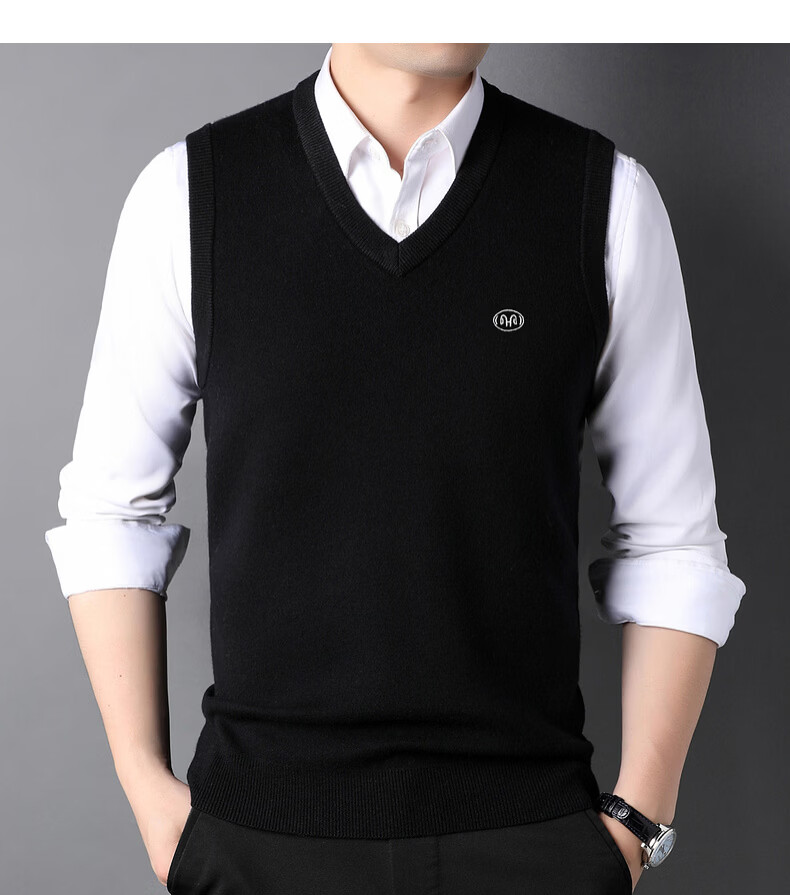 Hengyuanxiang Pure Wool Vest Men's Autumn Pullover V-Neck Knitted Wool Sweater Sleeveless Men's Vest 26