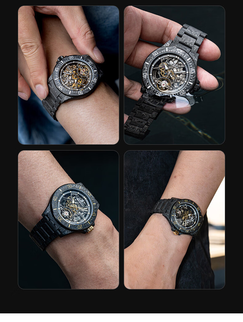 CRONUSART Kluos Full Carbon Fiber Men's Automatic Mechanical Watch Business Hollow Luminous Wristwatch 13