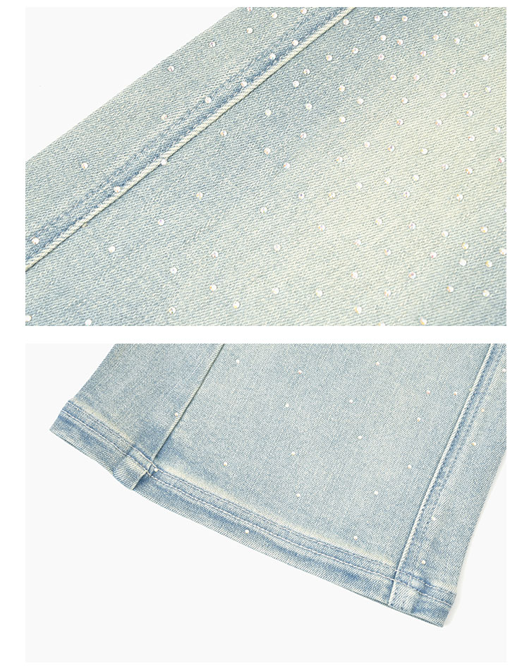 ANN ANDELMAN Galaxy Series Starry Rhinestone Washed Denim Blue High Waist Slight Flare Casual Pants Blue XS 10
