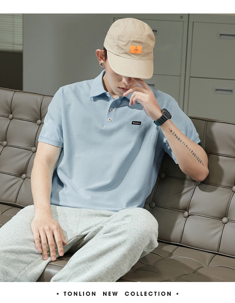 TonLion 2026 Summer New Men's Short Sleeve Polo Shirt Simple Lapel Loose Student T-Shirt Trendy 10