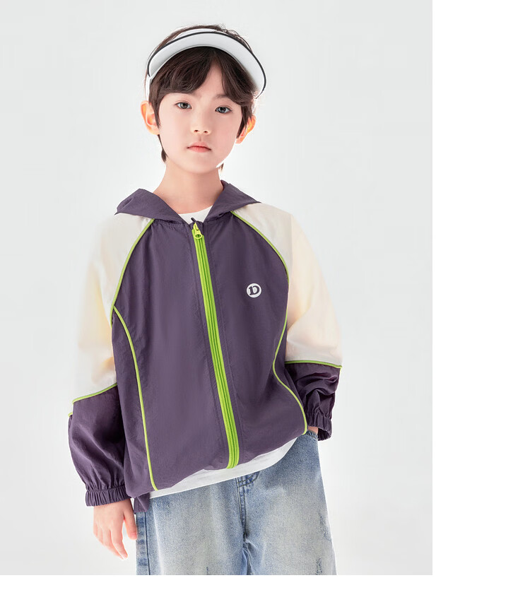 Duoduo Boys 2026 Summer Lightweight Hooded Sun Protection Jacket Outdoor Portable Breathable UPF50+ Colorblock Kids Sports Coat 23