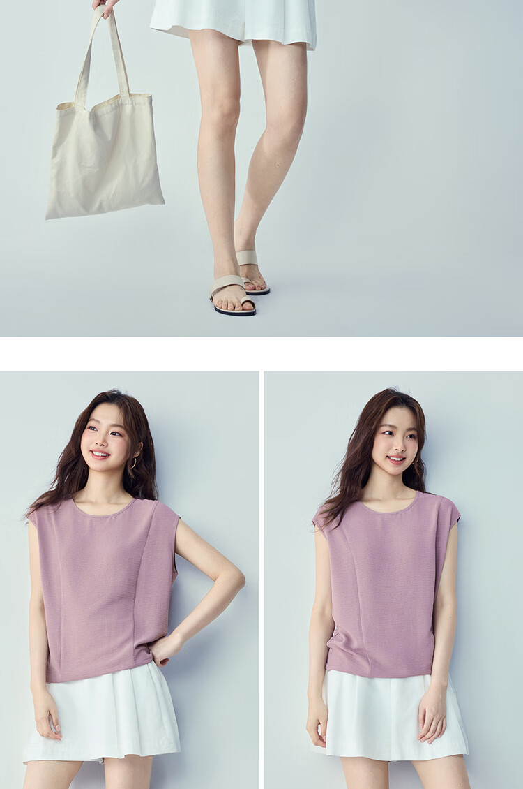 Giordano Women's Sleeveless Shirt Summer New Wrinkled Texture Loose Fit Round Neck Batwing Sleeve Blouse 13346245 16