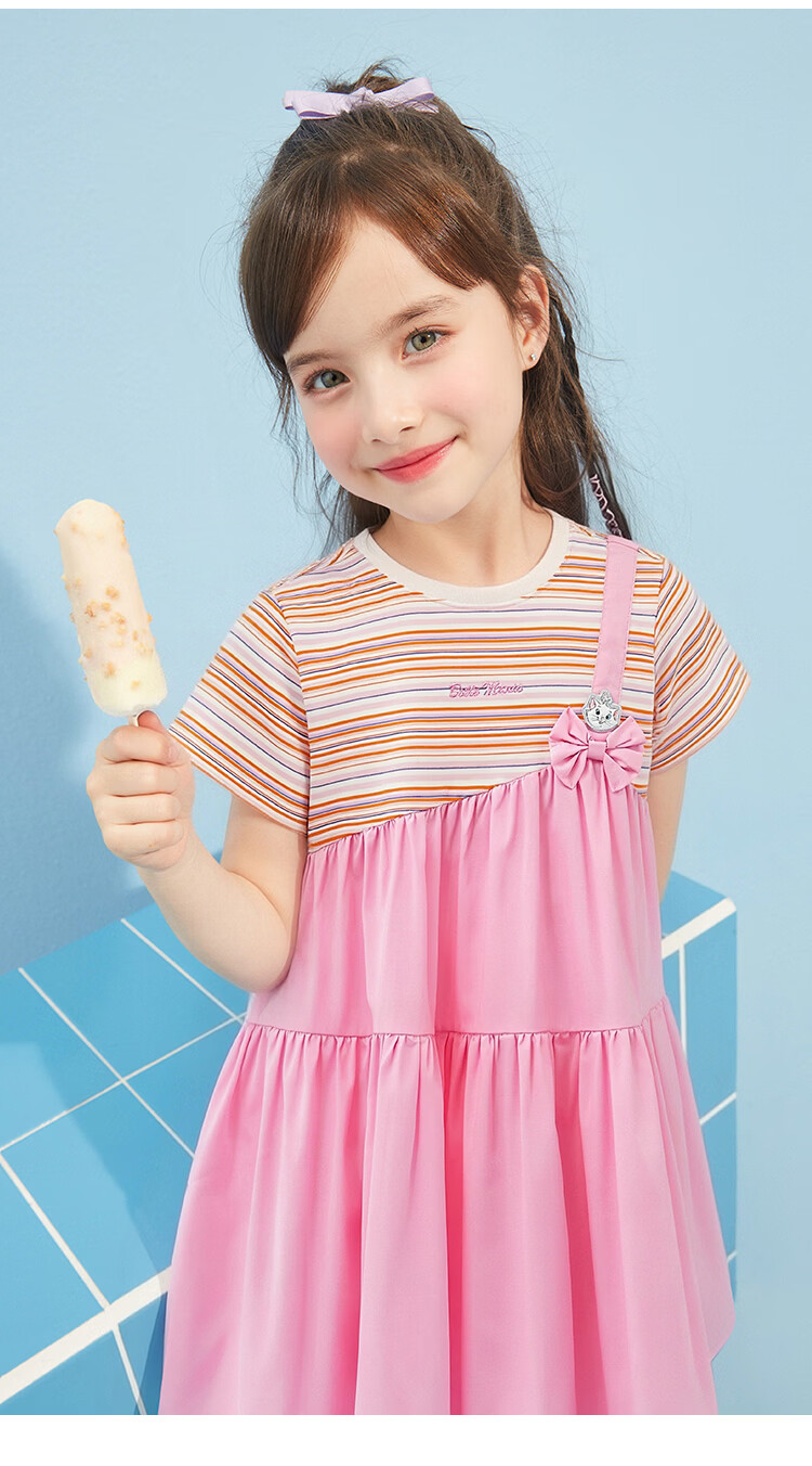 Disney Girls' Dress Big Kids Princess Dress Summer Children's Dress Faux Two-Piece Spliced Dress Peach Pink 110 2
