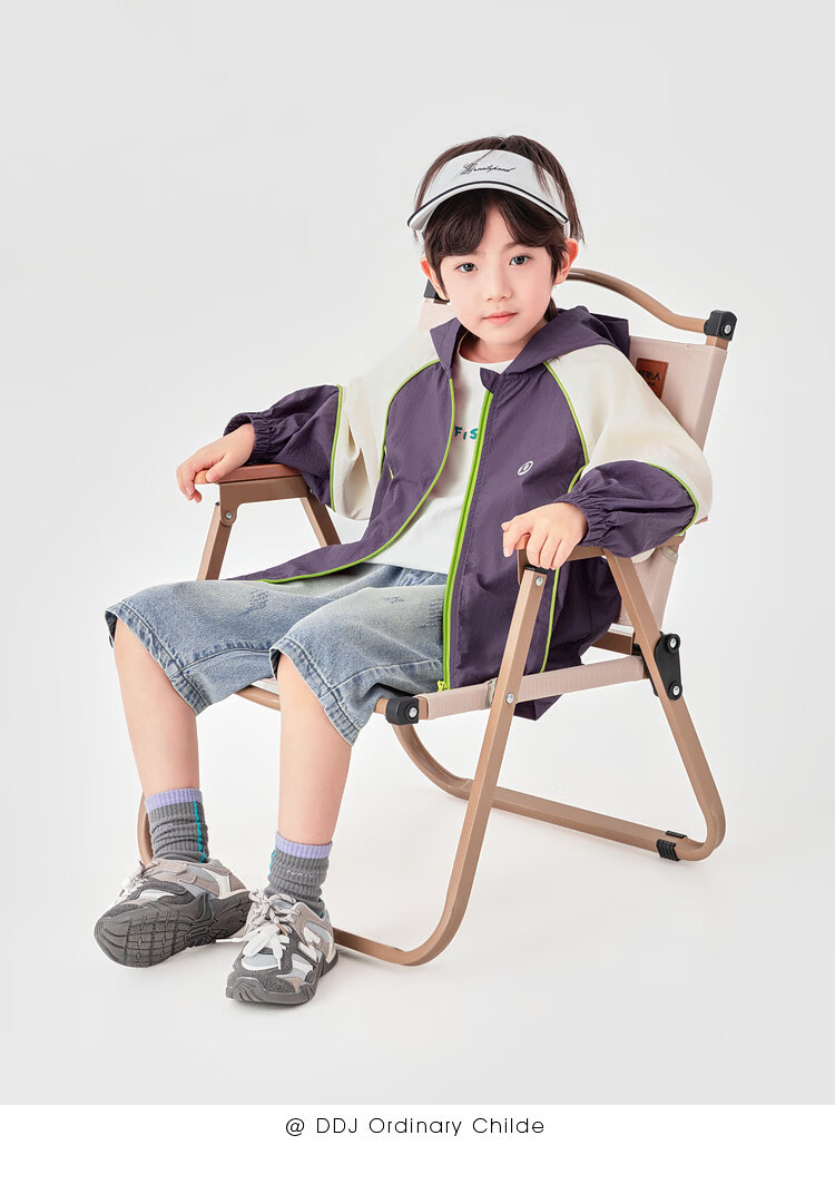Duoduo Boys 2026 Summer Lightweight Hooded Sun Protection Jacket Outdoor Portable Breathable UPF50+ Colorblock Kids Sports Coat 25