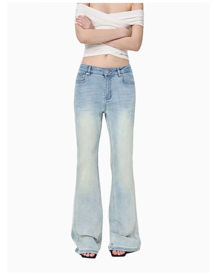 ANN ANDELMAN Galaxy Series Starry Rhinestone Washed Denim Blue High Waist Slight Flare Casual Pants Blue XS 6