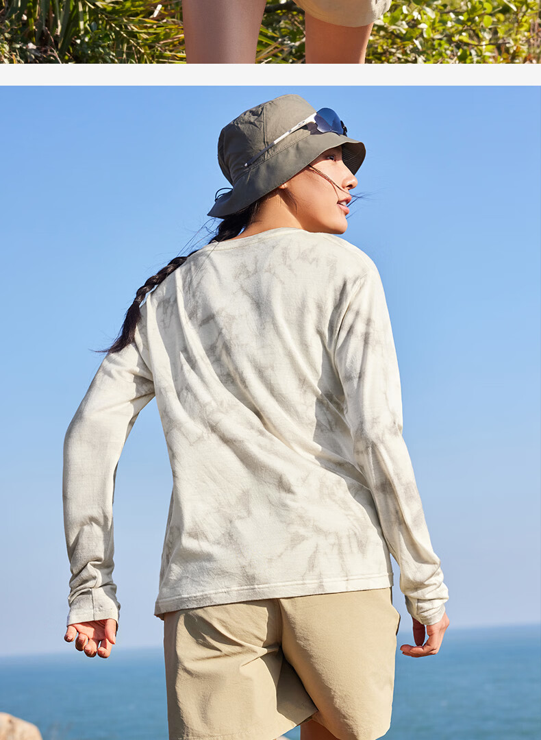 BEIN SPACE Spring New Merino Wool Handmade Tie-Dye Sports Outdoor Breathable Long Sleeve T-Shirt J026 Sunset Orange L 10