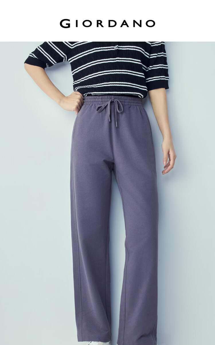 Giordano Women's Pants 2026 Summer New Pure Cotton Spliced Drawstring Elastic Waist Knit Sweatpants 13416244 3