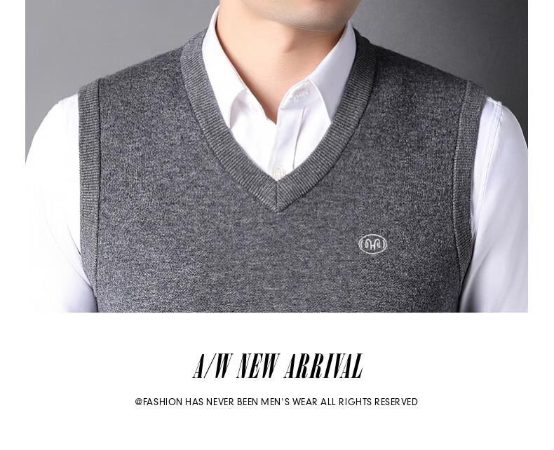 Hengyuanxiang Pure Wool Vest Men's Autumn Pullover V-Neck Knitted Wool Sweater Sleeveless Men's Vest 40