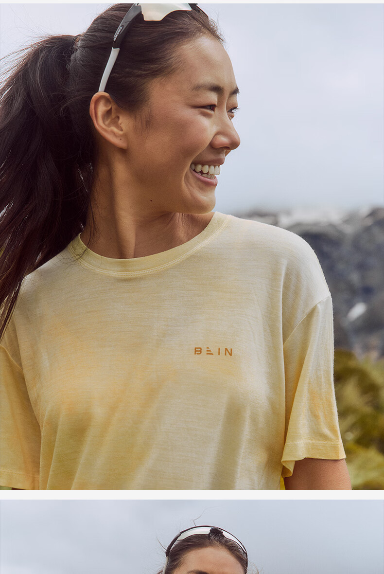 BEIN SPACE Summer New Washable Merino Wool Gradient Sports Hiking Short Sleeve T-Shirt Women J027 Sunset Orange XS 20