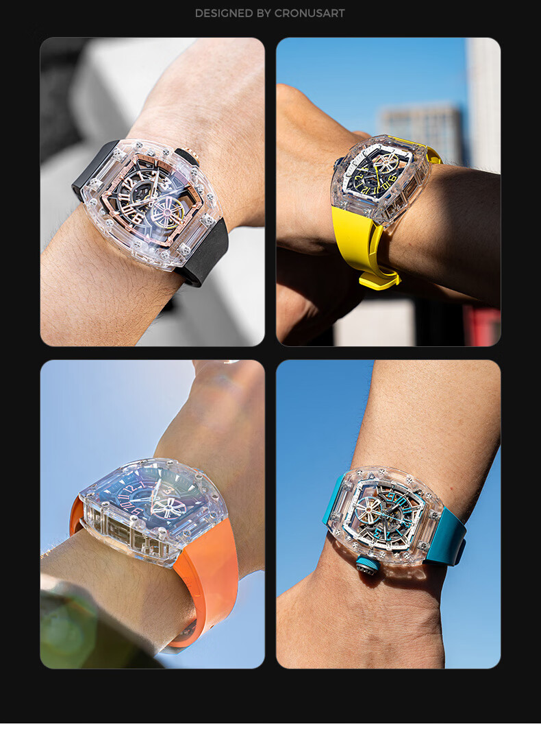 CRONUSART Kluos Crystal Mechanical Men's Watch Skeleton Automatic Luminous Wristwatch Gift 14
