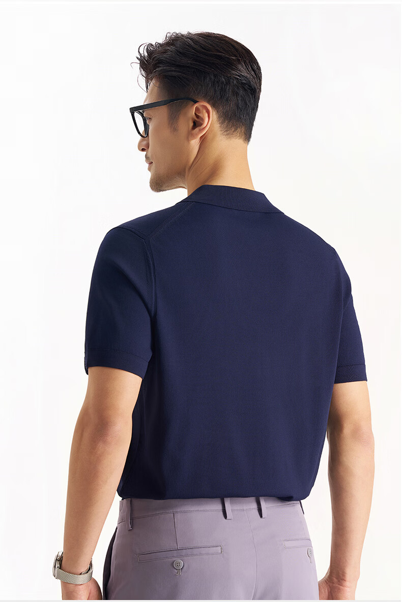 Shirt Lao Luo [Seagull Collar] Men's Short Sleeve Breathable Knit Polo Shirt 265R0P949S Navy Blue 20
