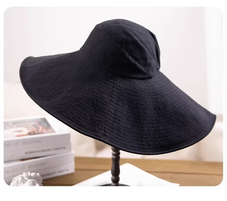 Lagur Black Warrior | 15cm Extra Large Brim Cotton Sun Hat for Women Summer Outdoor Fisherman Hat Men Off-White 2