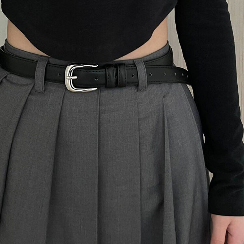 JIFANPAUL Women's Vintage Artistic Simple Versatile Korean Style Thin Leather Belt Black 105cm 2