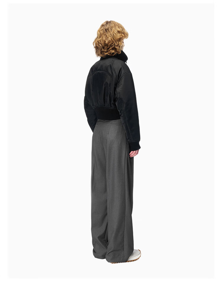 ANN ANDELMAN Official Direct Wide-Leg Casual Draped Straight High-Waist Trousers Gray M 7