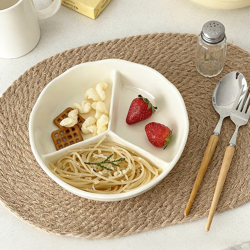 Bethers Ceramic Divided Plate Three-Compartment Large Portion Adult Meal Plate 211 Weight Loss Diet Deep Microwave Safe 11