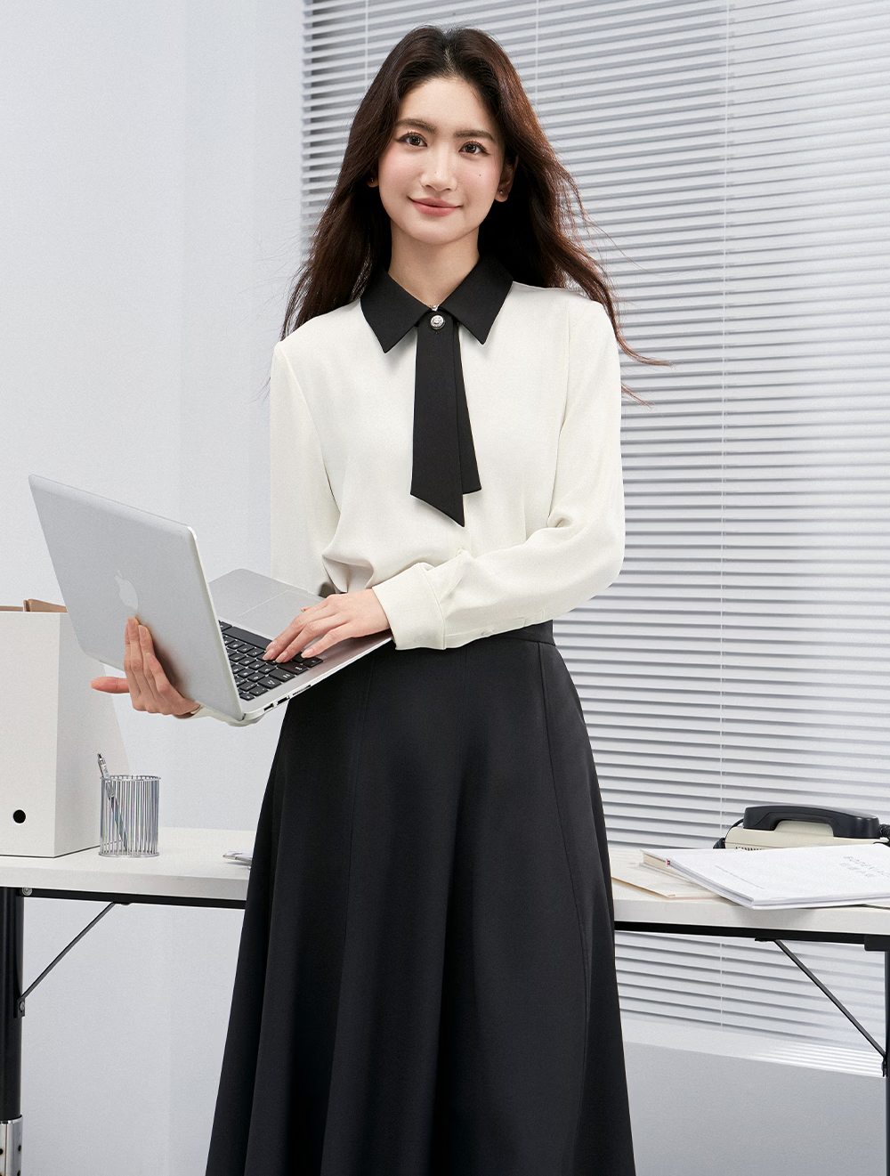 Miss Bird Anti-Wrinkle Stain-Resistant Long Sleeve Ribbon Shirt Women's Workplace Commuting Premium Formal Interview Top 16