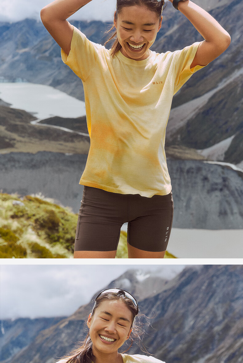 BEIN SPACE Summer New Washable Merino Wool Gradient Sports Hiking Short Sleeve T-Shirt Women J027 Sunset Orange XS 25