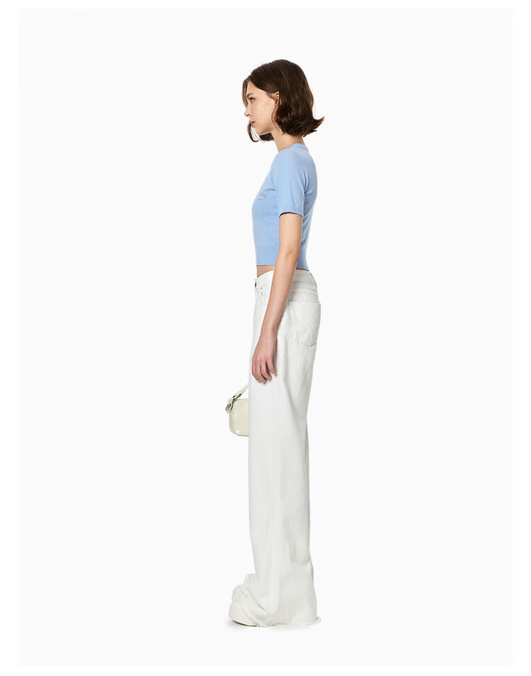 ANN ANDELMAN Urban Nomad Basic White Denim Cotton Raw Hem Straight Wide Leg Pants White S 5