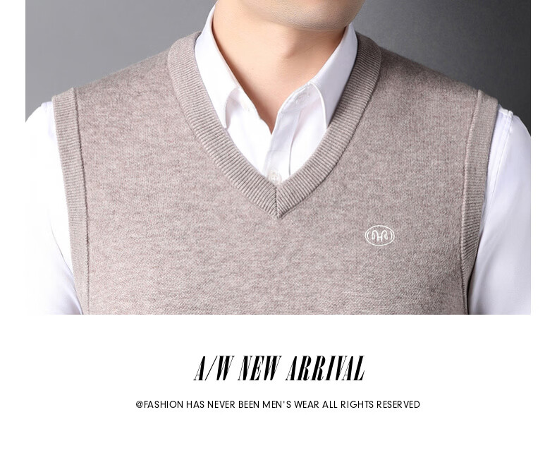 Hengyuanxiang Pure Wool Vest Men's Autumn Pullover V-Neck Knitted Wool Sweater Sleeveless Men's Vest 16