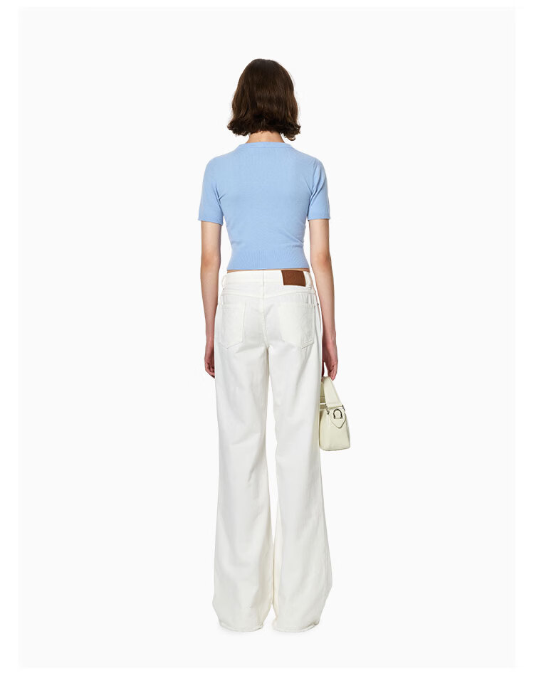 ANN ANDELMAN Urban Nomad Basic White Denim Cotton Raw Hem Straight Wide Leg Pants White S 6