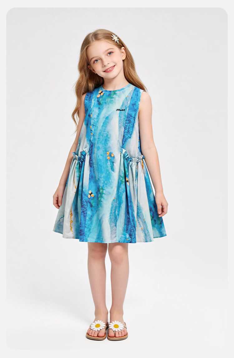 Disney Girls' Summer Tie-Dye Sleeveless Ruched Vacation Beach Dress, Blue, Size 120 13