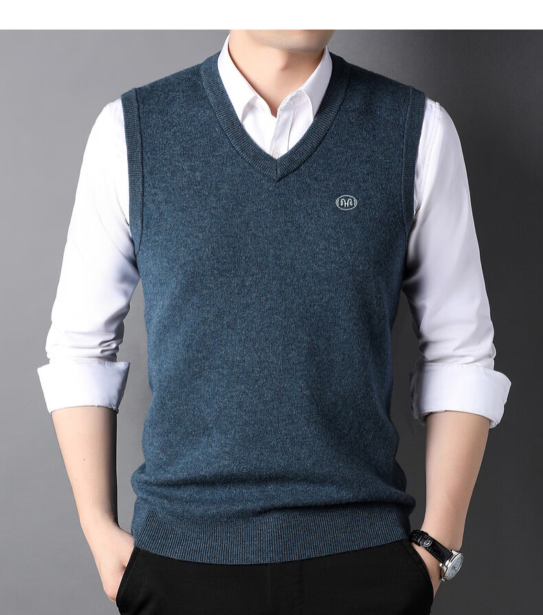 Hengyuanxiang Pure Wool Vest Men's Autumn Pullover V-Neck Knitted Wool Sweater Sleeveless Men's Vest 30