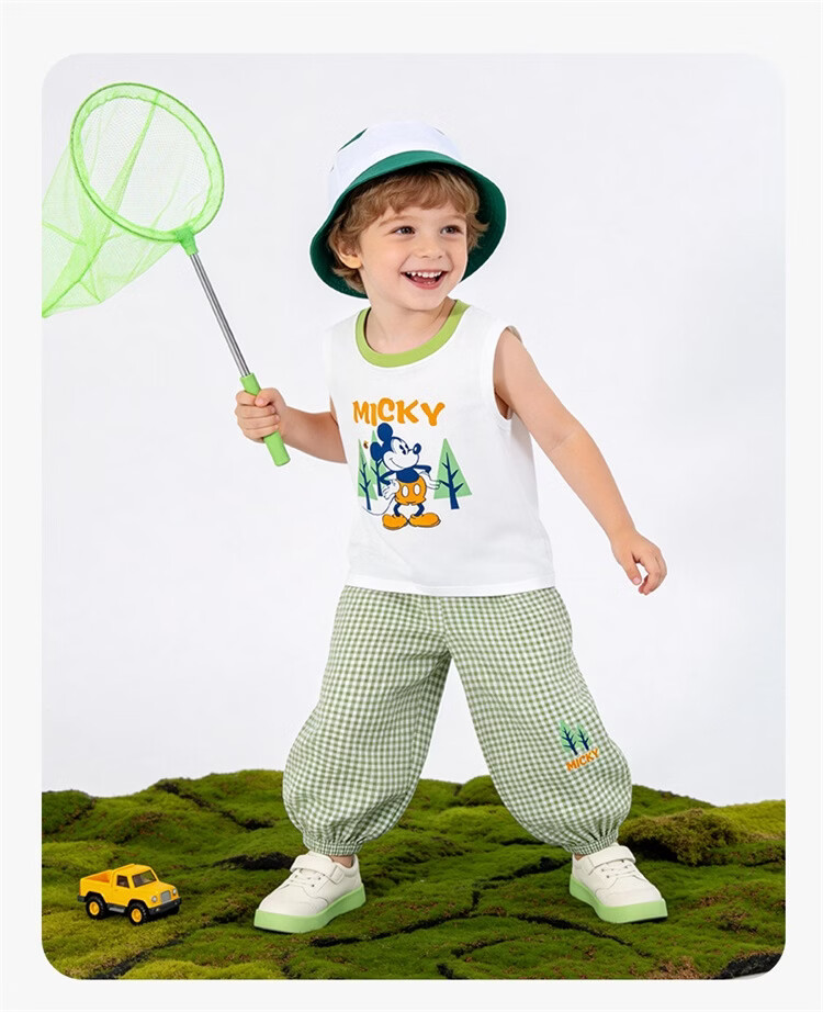 Disney Boys Cartoon Casual Vest and Anti-Mosquito Pants Two-Piece Set Summer New Style Green 130 14
