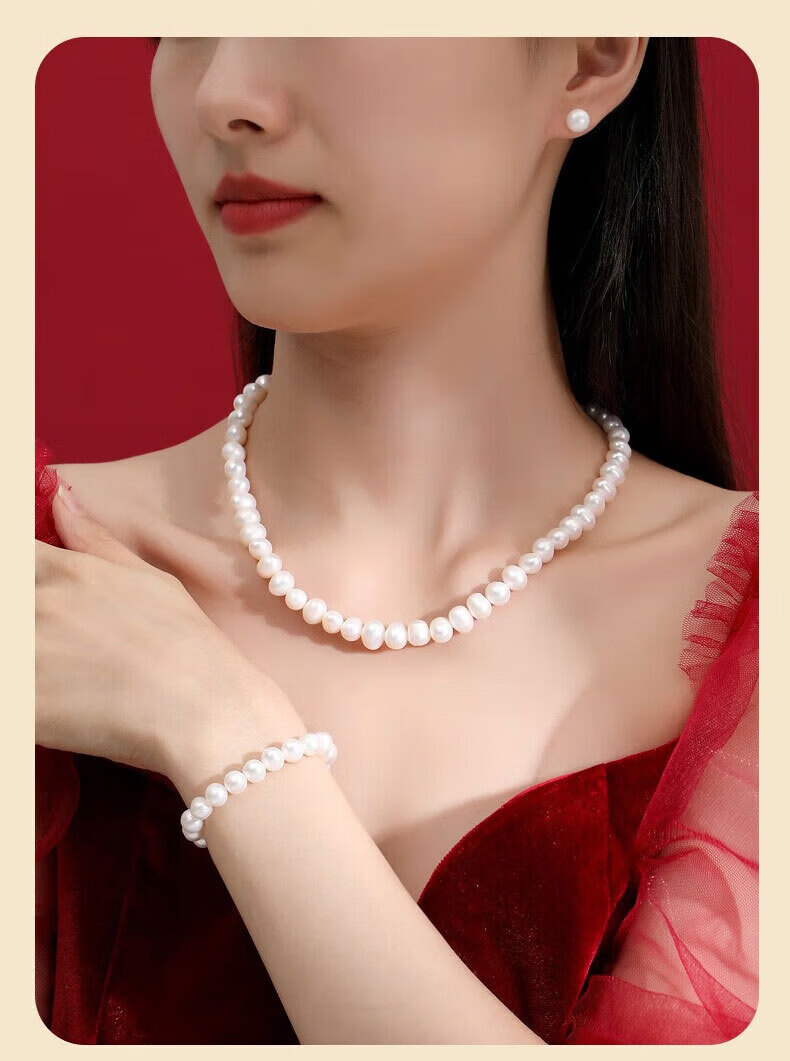 Sino Gem Natural Pearl Necklace for Mom S925 Sterling Silver Pearl Set Birthday Gift Practical for Mom and Mother-in-Law 2